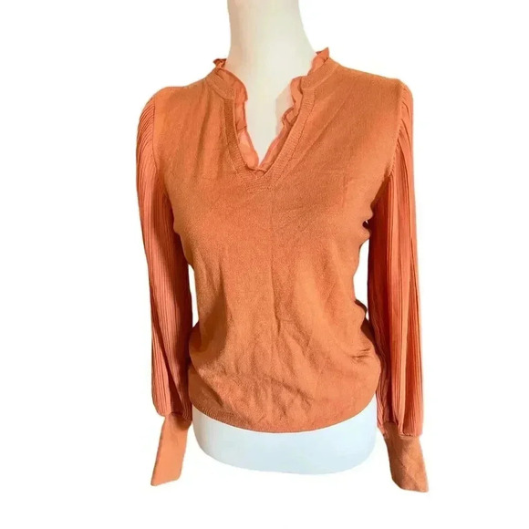 SIAMI MILANO light knit sweater with chiffon blouse sleeve ruffled colla small - Picture 6 of 8